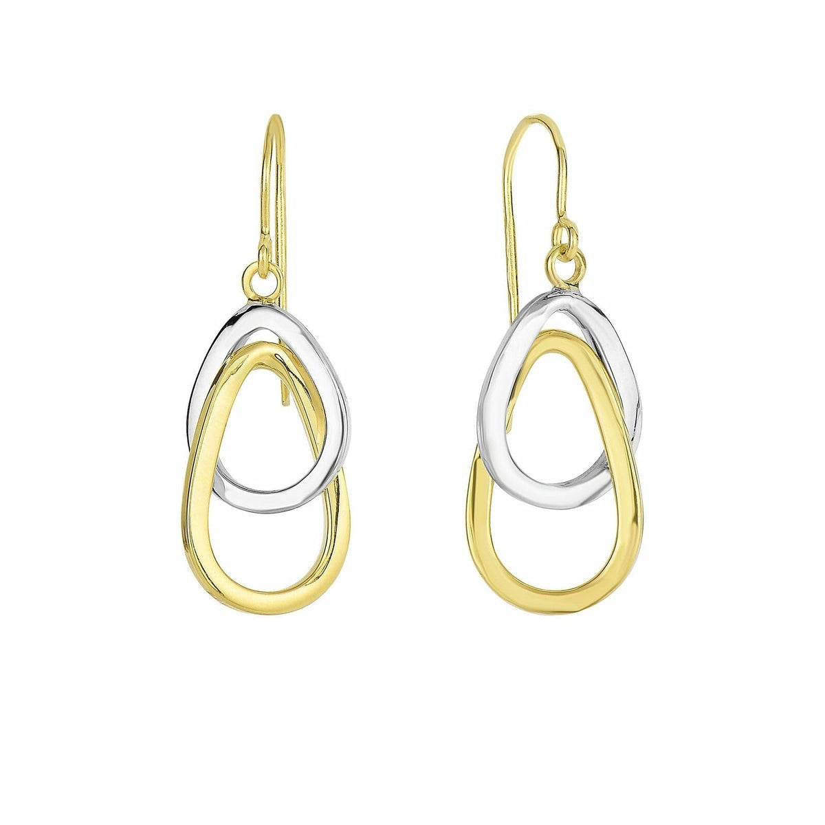 14K Yellow And White Gold Hanging Tear Drop Earrings - JewelryAffairs