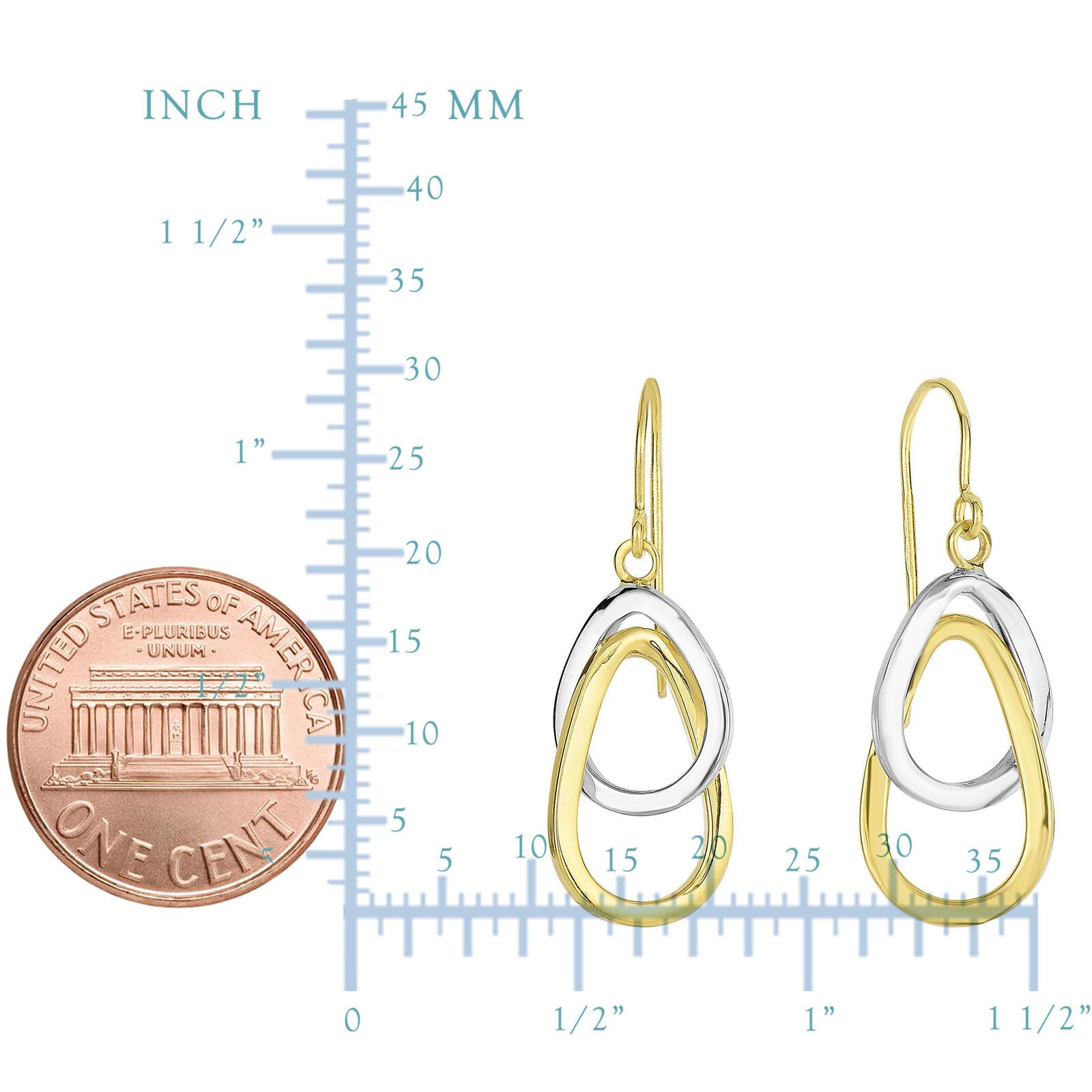 14K Yellow And White Gold Hanging Tear Drop Earrings - JewelryAffairs