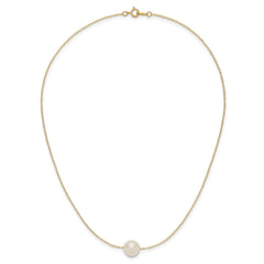 14k Yellow Gold 11mm White Round Freshwater Cultured Pearl Necklace, 17