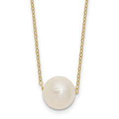 14k Yellow Gold 11mm White Round Freshwater Cultured Pearl Necklace, 17