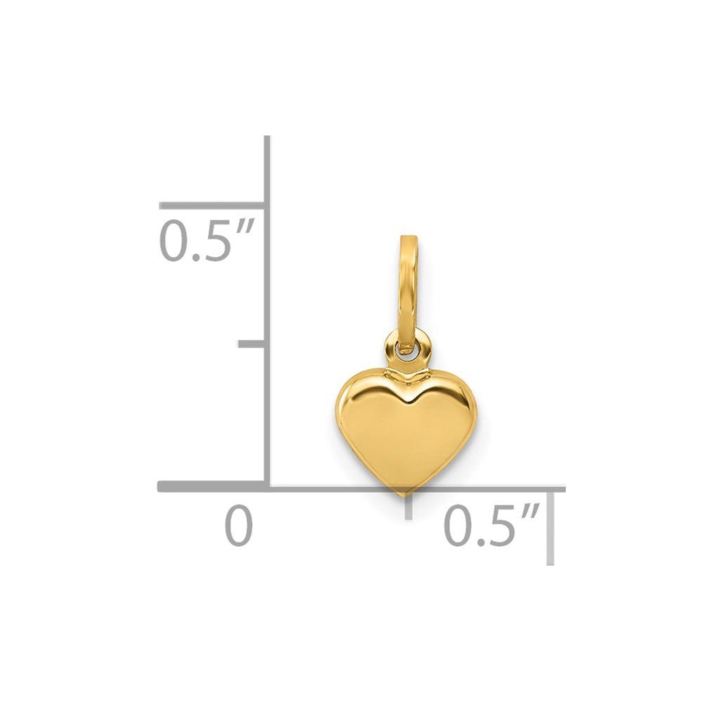 14K Yellow Gold 3 - D Puffed Heart Charm Pendant, 11x6mm - JewelryAffairs