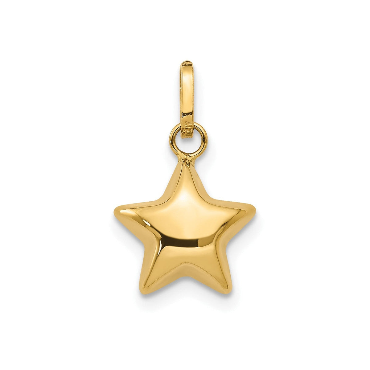 14K Yellow Gold 3D Puffed Star Charm Pendant, 14x10mm