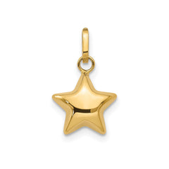 14K Yellow Gold 3D Puffed Star Charm Pendant, 14x10mm