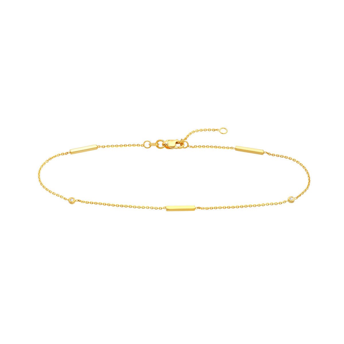 14k Yellow Gold 3pt Diamond Bezels and Bars Adjustable Anklet, 10"