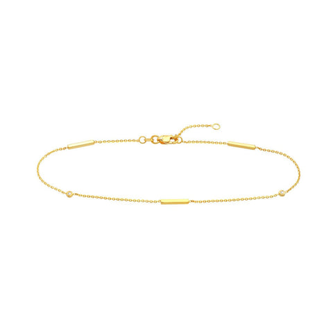 14k Yellow Gold 3pt Diamond Bezels and Bars Adjustable Anklet, 10"