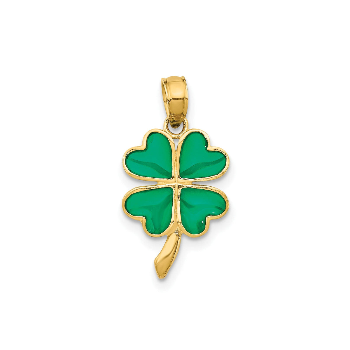 14K Yellow Gold 4 - Leaf Clover Enameled, 20x10mm - JewelryAffairs