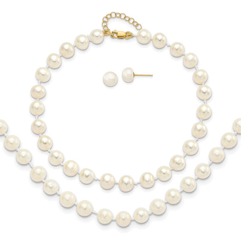 14k Yellow Gold 6-7mm Fresh Water Pearl Bracelet, Necklace and Earring Set