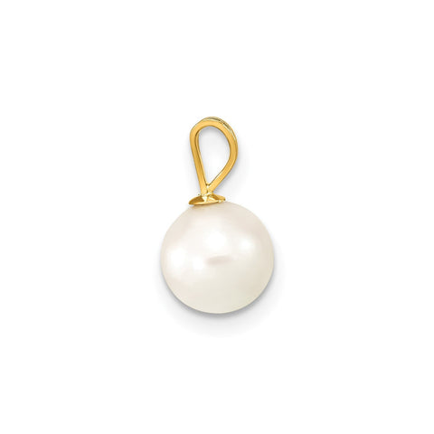 14k Yellow Gold 8mm Round White Saltwater Cultured Pearl Pendant