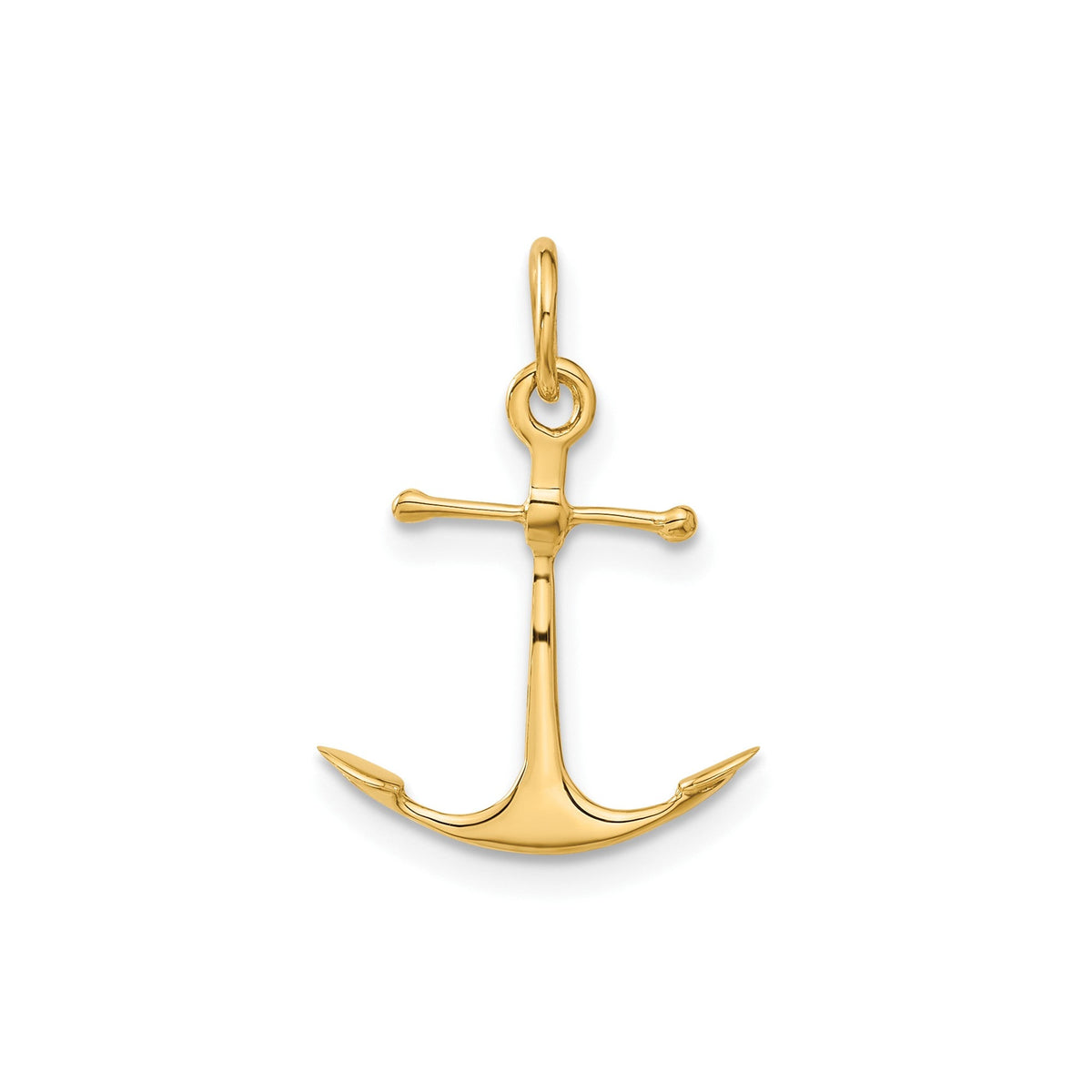 14K Yellow Gold Anchor Pendant Charm, 3D Design, 19x15mm