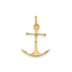 14K Yellow Gold Anchor Pendant Charm, 3D Design, 19x15mm