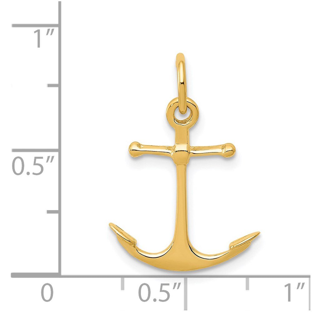 14K Yellow Gold Anchor Pendant Charm, 3D Design, 19x15mm