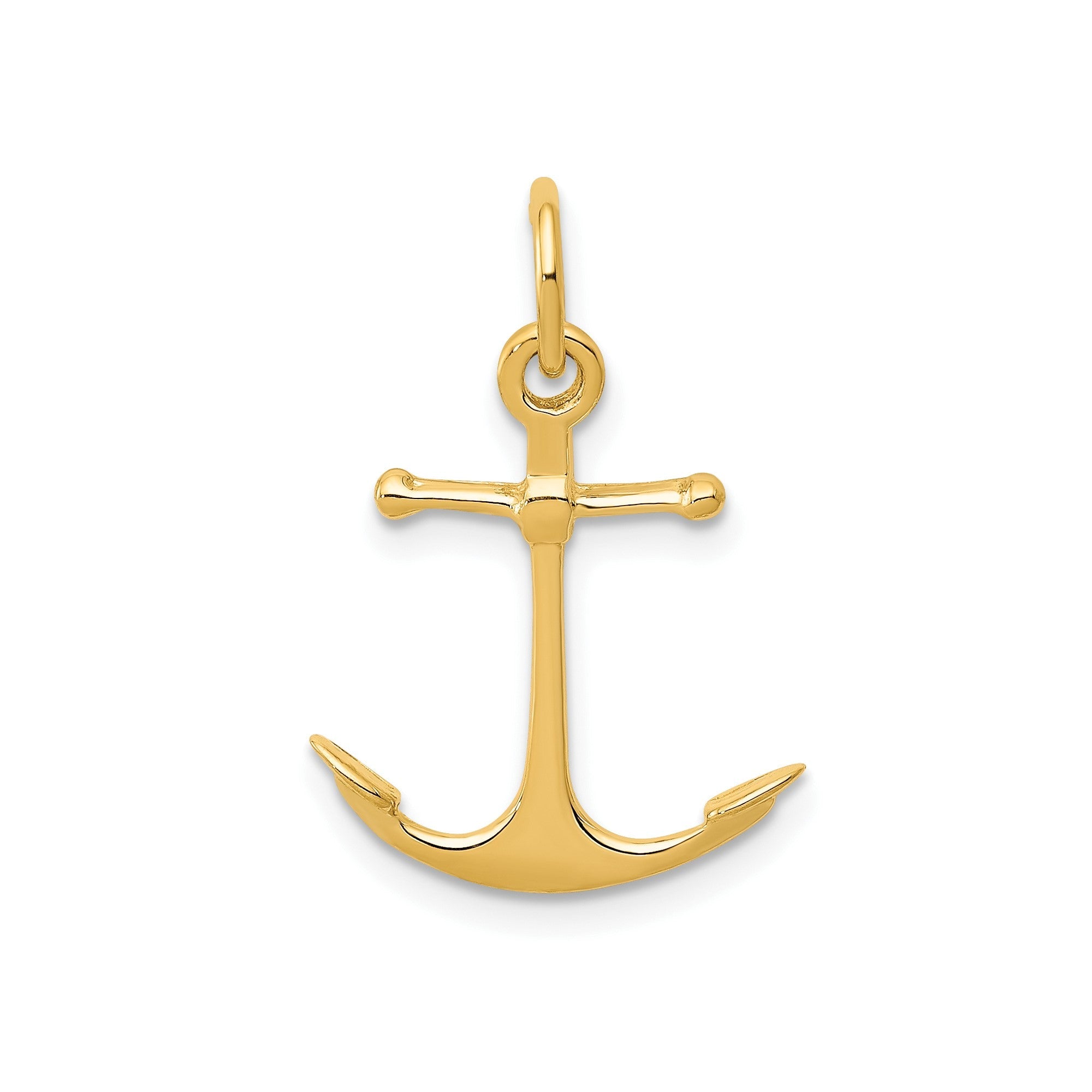 14K Yellow Gold Anchor Pendant Charm, 3D Design, 19x15mm