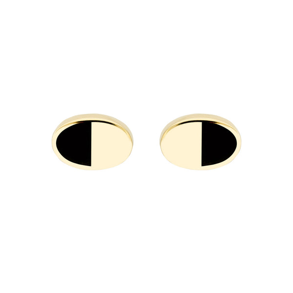 14k Yellow Gold and Black Enamel Oval Stud Earrings, 6x4mm