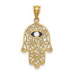 14K Yellow Gold and Enamel Filigree Hamsa Pendant, 30mm
