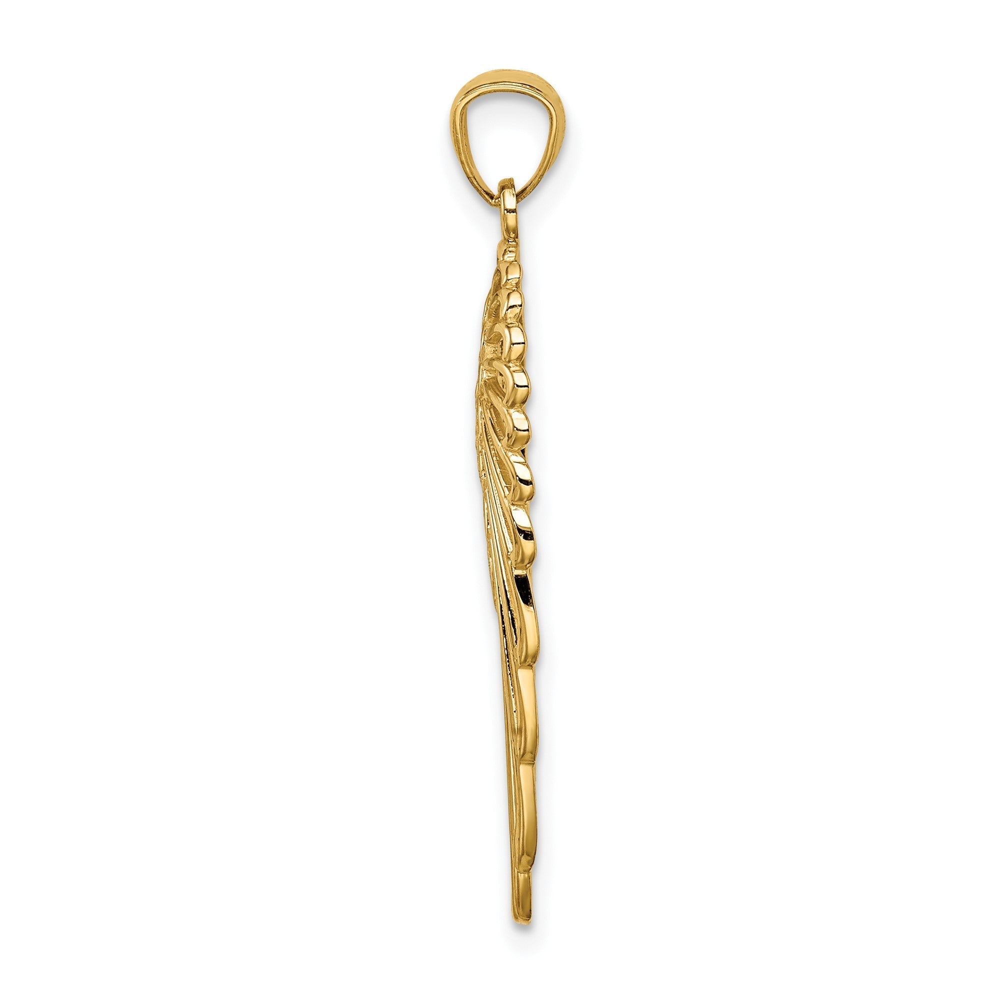14K Yellow Gold Angel Wing Pendant, 33mm Length