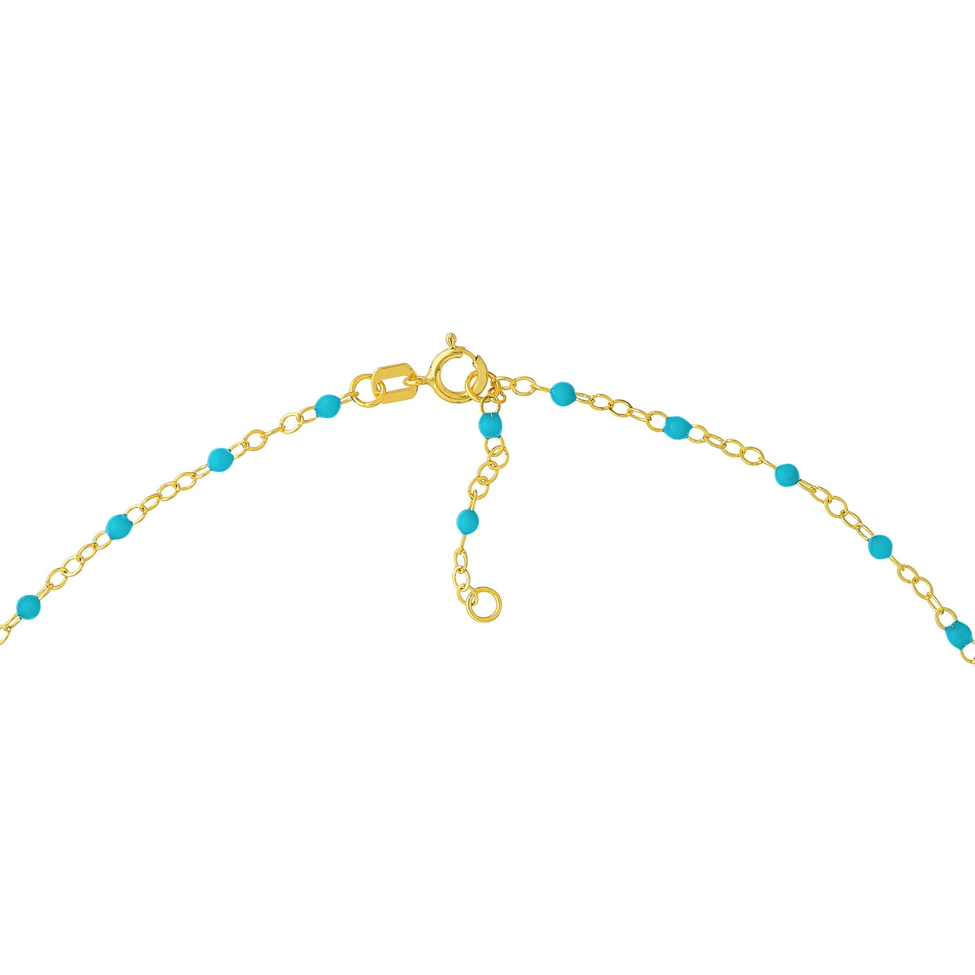 14K Yellow Gold Anklet with White Enamel Beads, Chain Style, 10 Inches