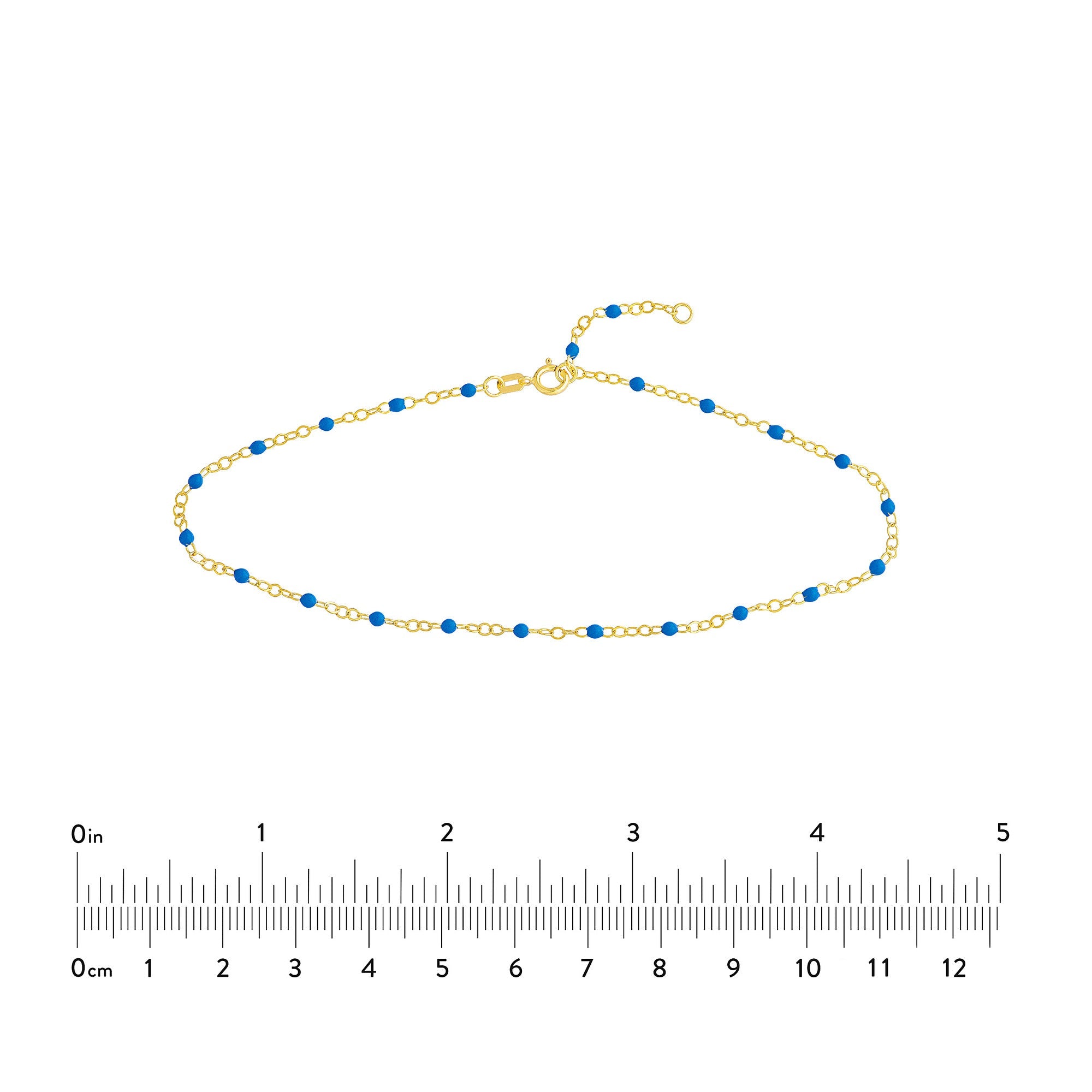 14K Yellow Gold Anklet with White Enamel Beads, Chain Style, 10 Inches