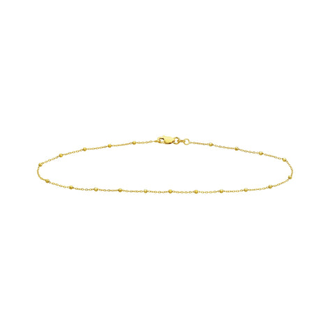 14k Solid Gold Faceted Bead Saturn Chain Anklet, 10" Length