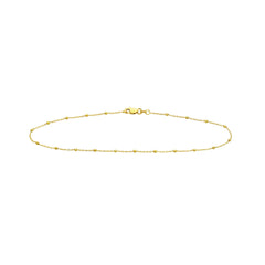 14K Yellow Gold Anklet with White Enamel Beads, Chain Style, 10 Inches