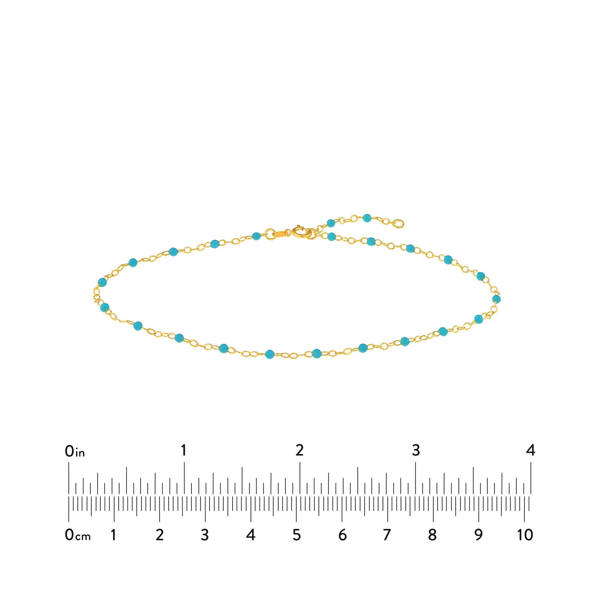 14K Yellow Gold Anklet with White Enamel Beads, Chain Style, 10 Inches