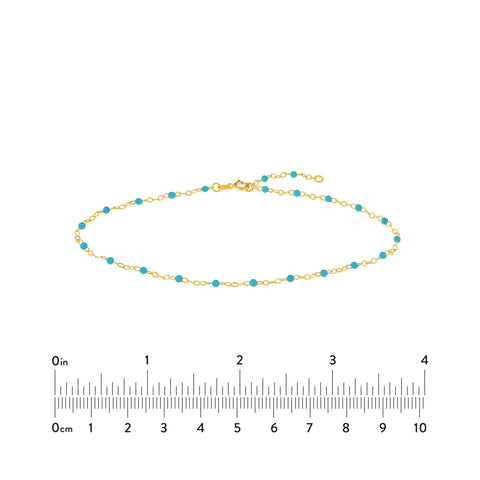 14K Yellow Gold Anklet with White Enamel Beads, Chain Style, 10 Inches