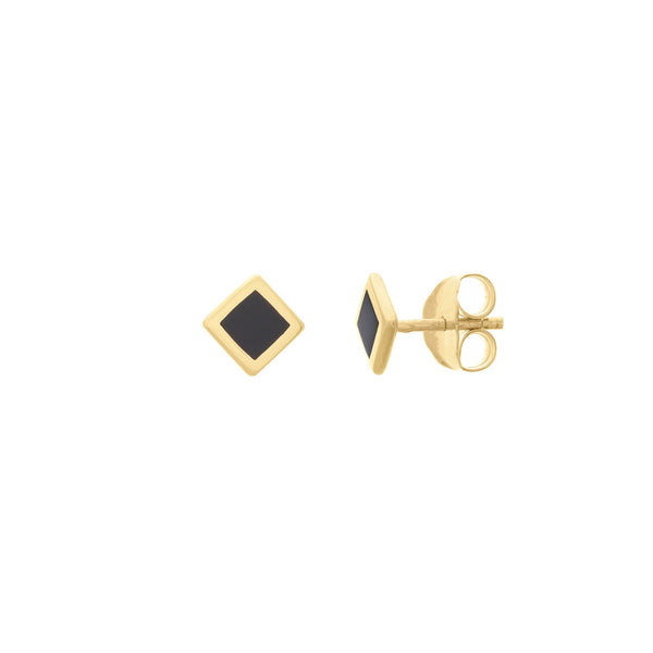 14k Yellow Gold Black Enamel Rhombus Stud Earrings, 5mm