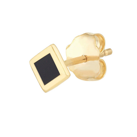 14k Yellow Gold Black Enamel Rhombus Stud Earrings, 5mm