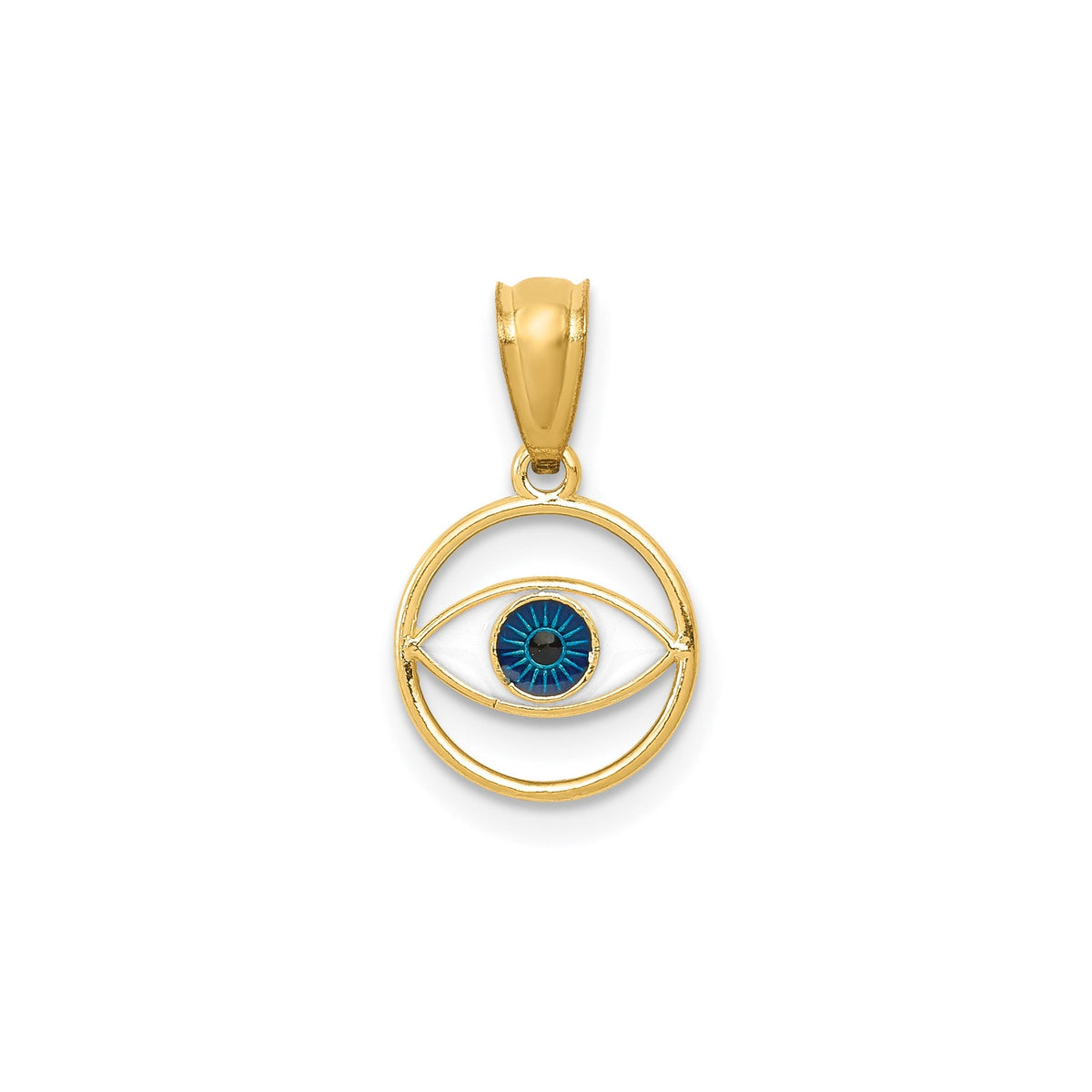 14k Yellow Gold Blue Enamel Eye Pendant, 16mm