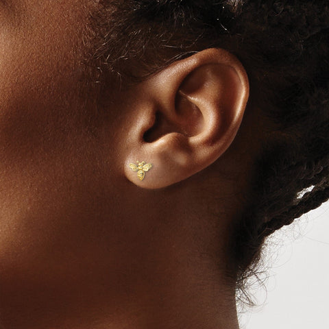 14k Yellow Gold Bumble Bee Post Stud Earrings