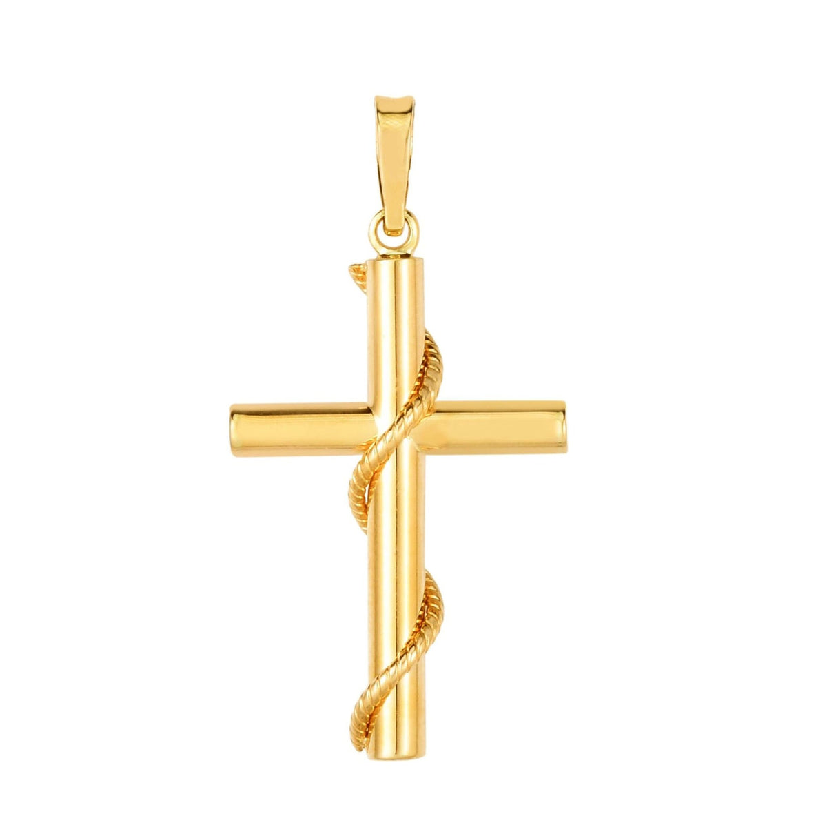 14K Yellow Gold Cable Cross Charm Pendant - JewelryAffairs