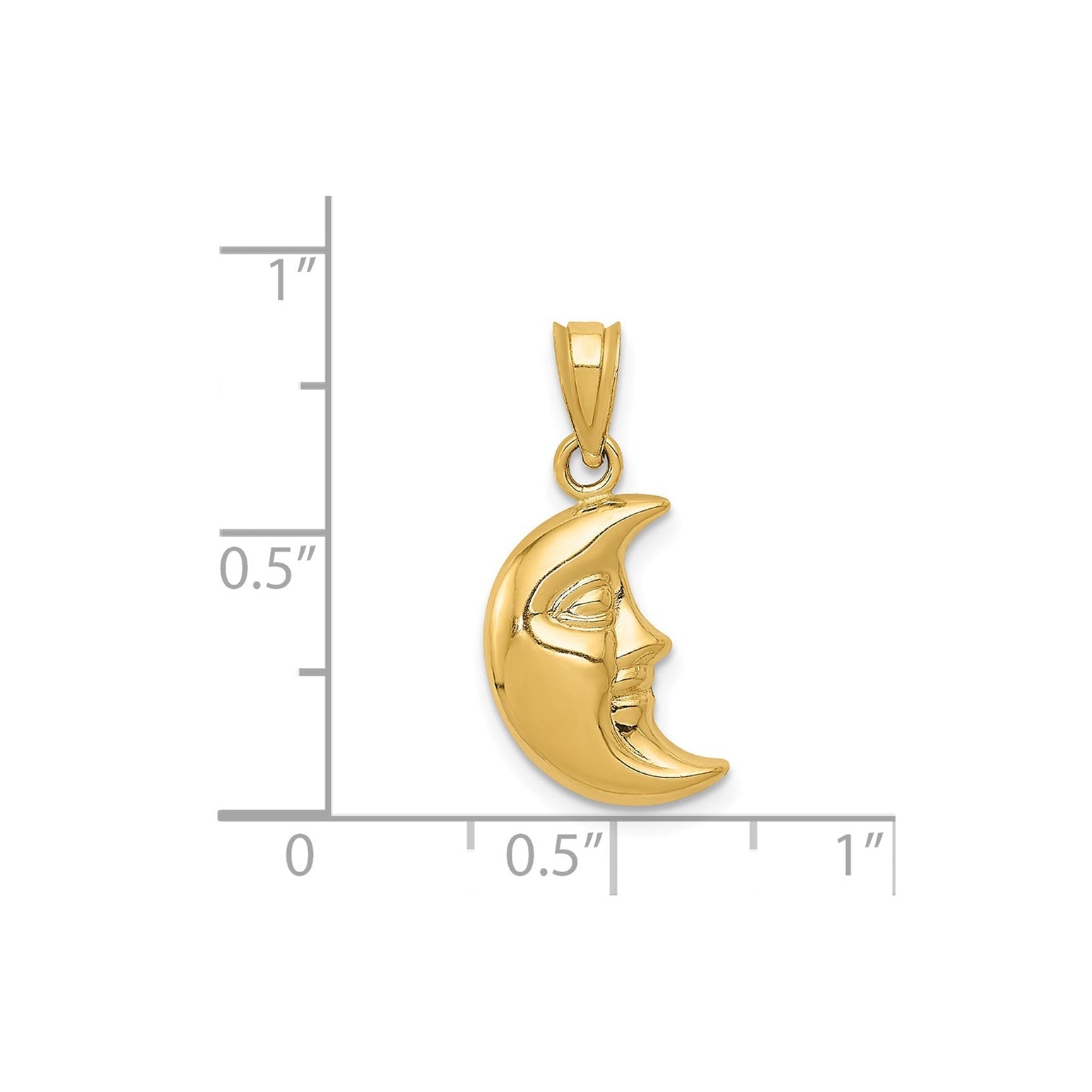 14k Yellow Gold Crescent Moon Pendant, 21x10mm