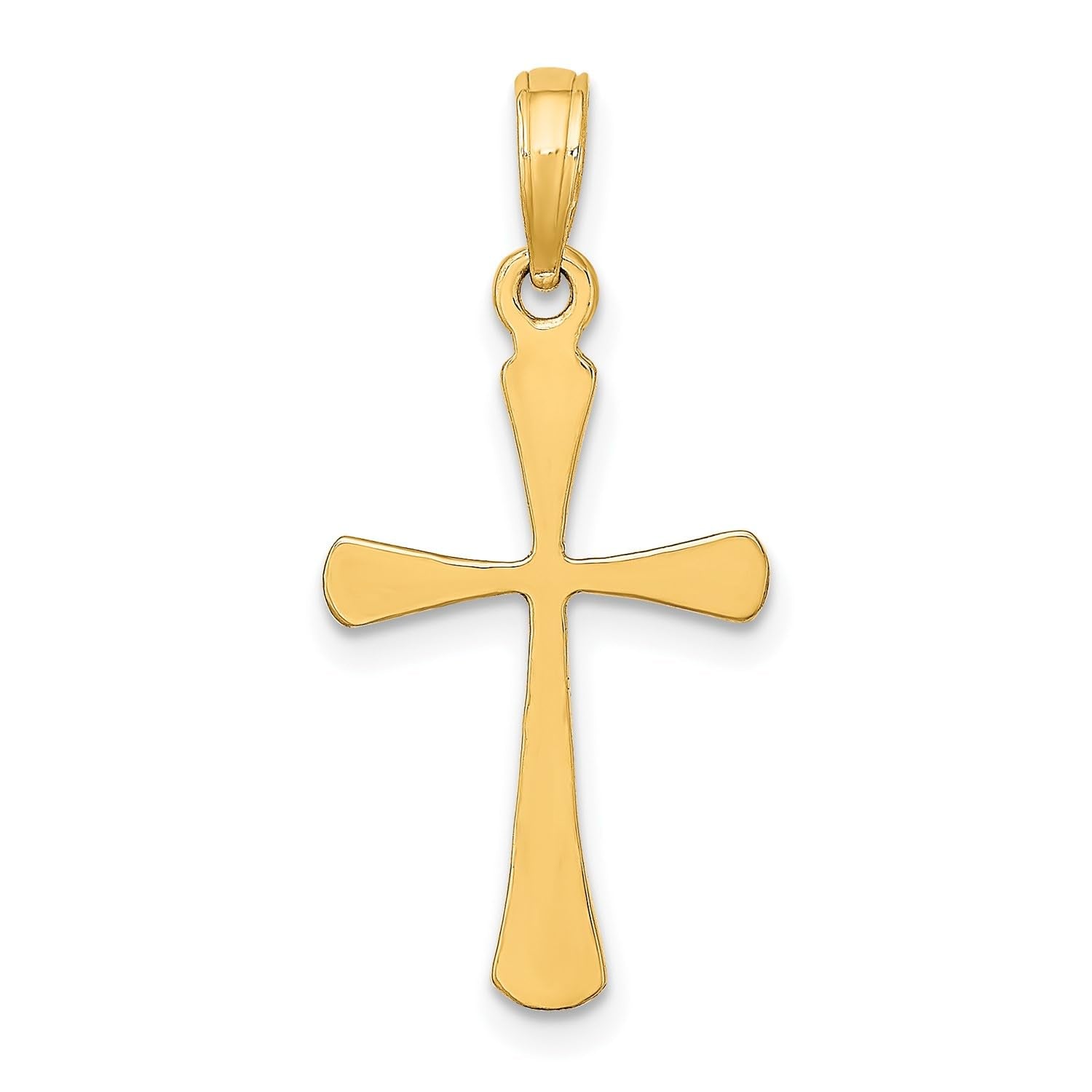 14k Yellow Gold Cross Pendant, High Polished Beveled Tips, 25x13mm