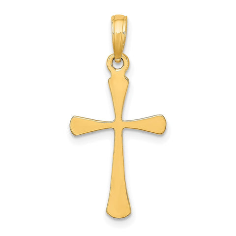 14k Yellow Gold Cross Pendant, High Polished Beveled Tips, 25x13mm