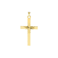 14K Yellow Gold Cross Pendant with Diamond-Cut Center Design, 35x15mm