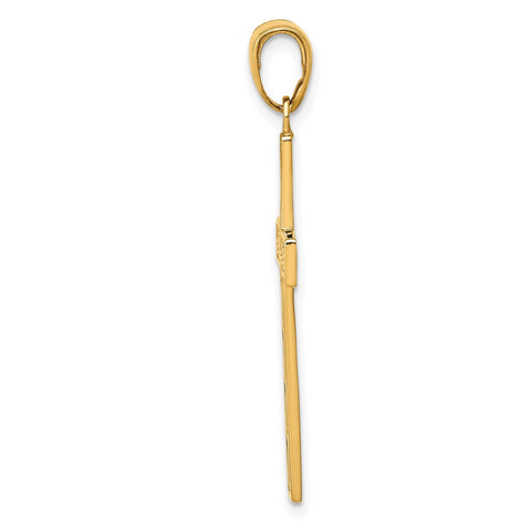14K Yellow Gold Cross Pendant with Rope Design, 35x17mm