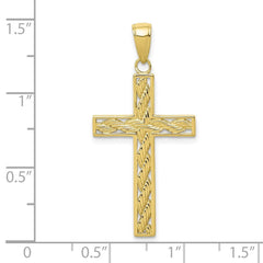 14K Yellow Gold Cross Pendant with Rope Design, 35x17mm