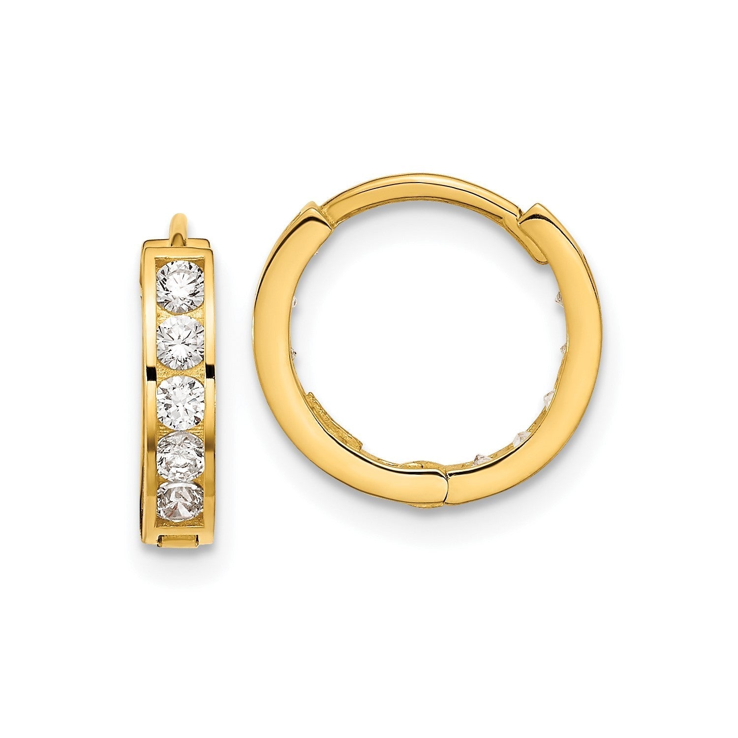 14k Yellow Gold Cubic Zirconia Reversible Hinged Hoop Earrings, 12mm