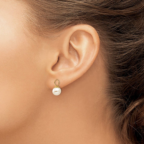 14K Yellow Gold Cultured Pearl Dangle Enhancers for Hoop Earrings