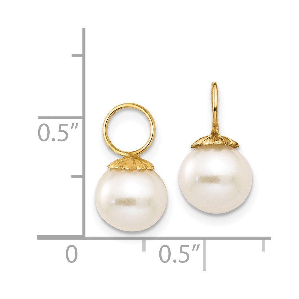 14K Yellow Gold Cultured Pearl Dangle Enhancers for Hoop Earrings - JewelryAffairs