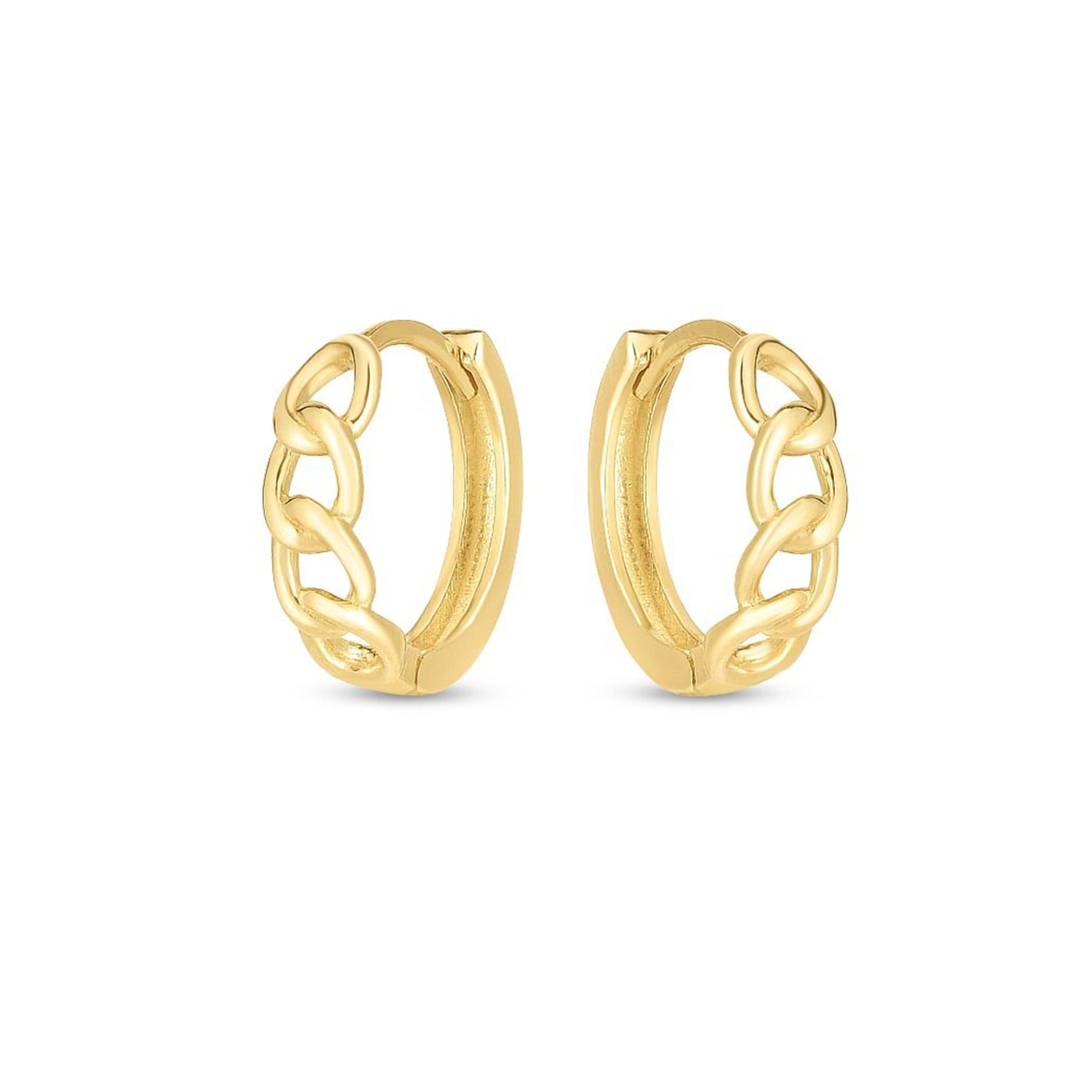 14K Yellow Gold Curb Huggie Hoop Earrings,13mm - JewelryAffairs