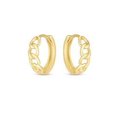 14K Yellow Gold Curb Huggie Hoop Earrings,13mm - JewelryAffairs
