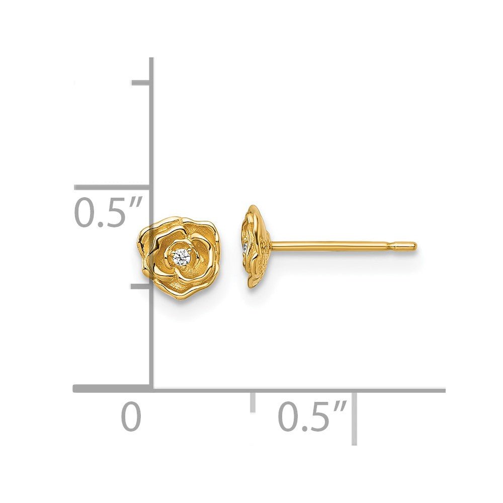14k Yellow Gold CZ Flower Rose Stud Earrings, 5x5mm