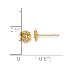 14k Yellow Gold CZ Flower Rose Stud Earrings, 5x5mm