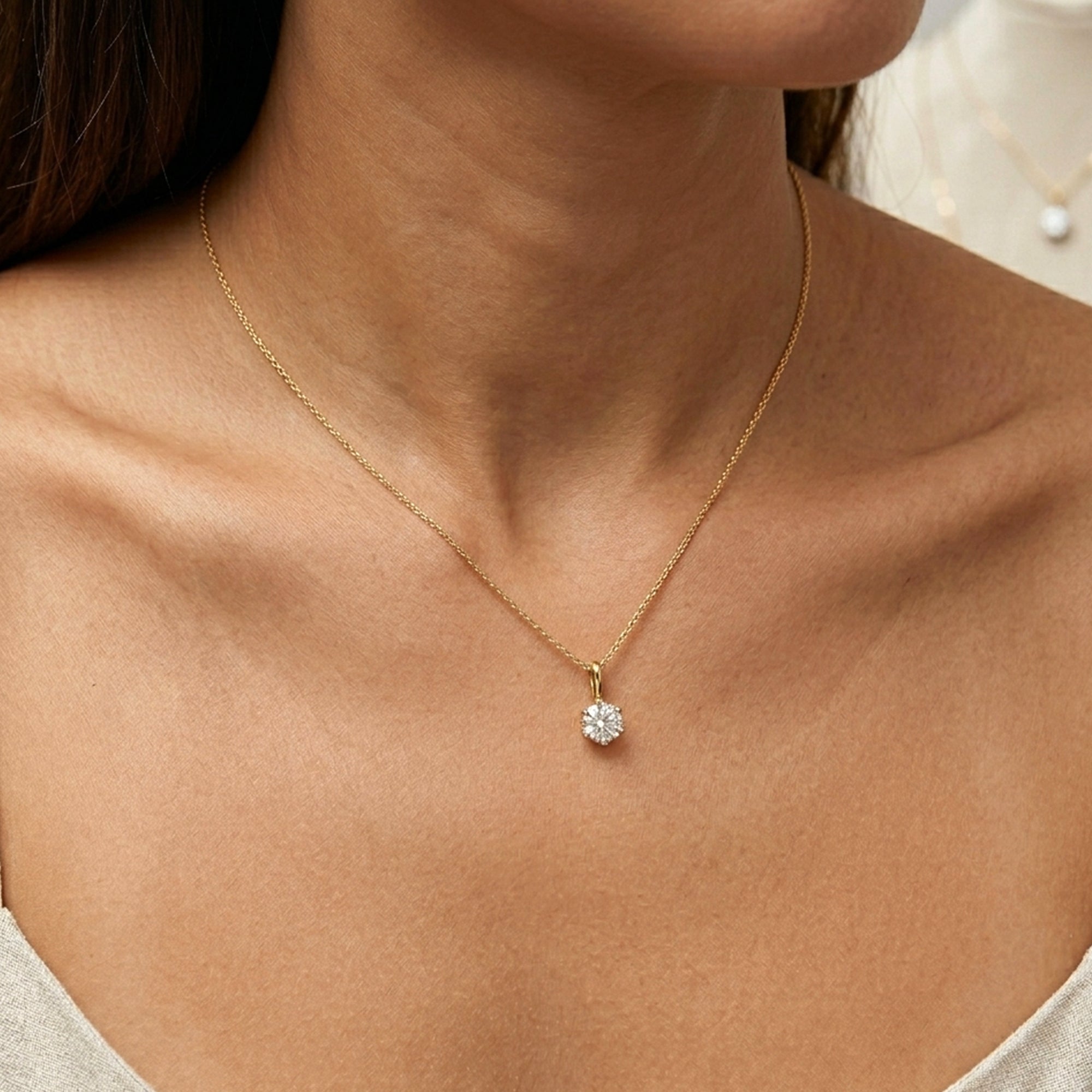 14K Yellow Gold CZ Solitaire Pendant Necklace, 18" - JewelryAffairs