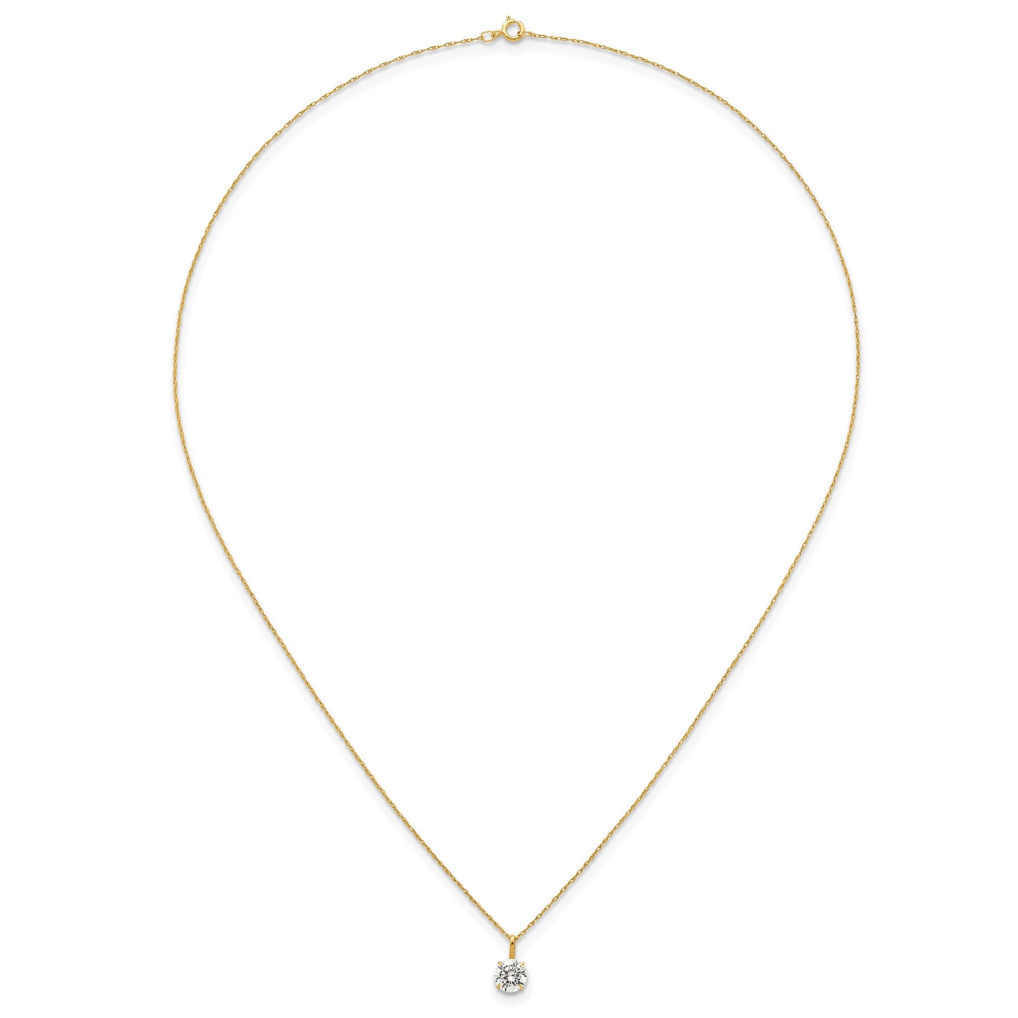14K Yellow Gold CZ Solitaire Pendant Necklace, 18" - JewelryAffairs