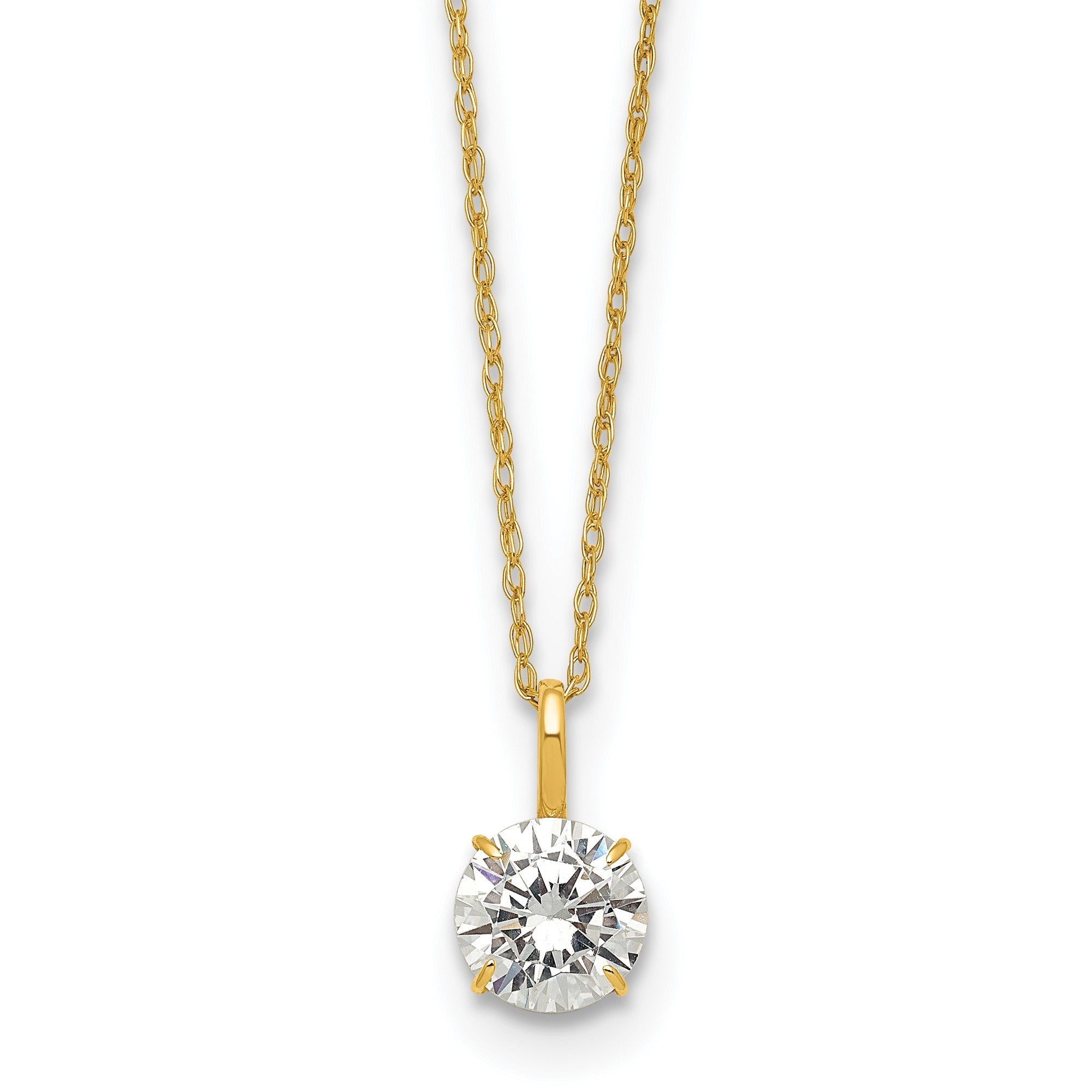 14K Yellow Gold CZ Solitaire Pendant Necklace, 18" - JewelryAffairs