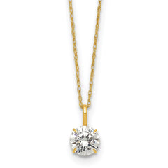14K Yellow Gold CZ Solitaire Pendant Necklace, 18" - JewelryAffairs