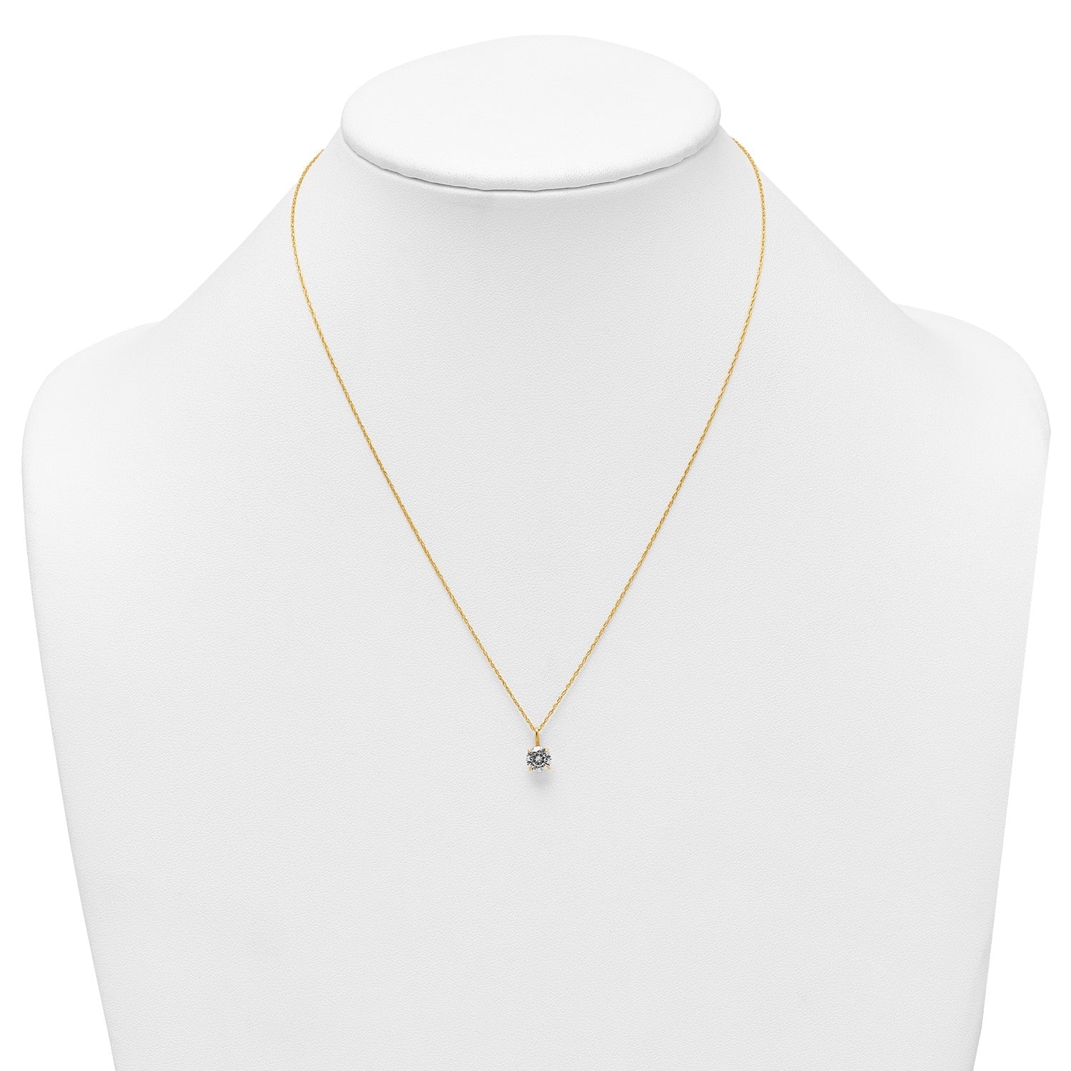 14K Yellow Gold CZ Solitaire Pendant Necklace, 18" - JewelryAffairs