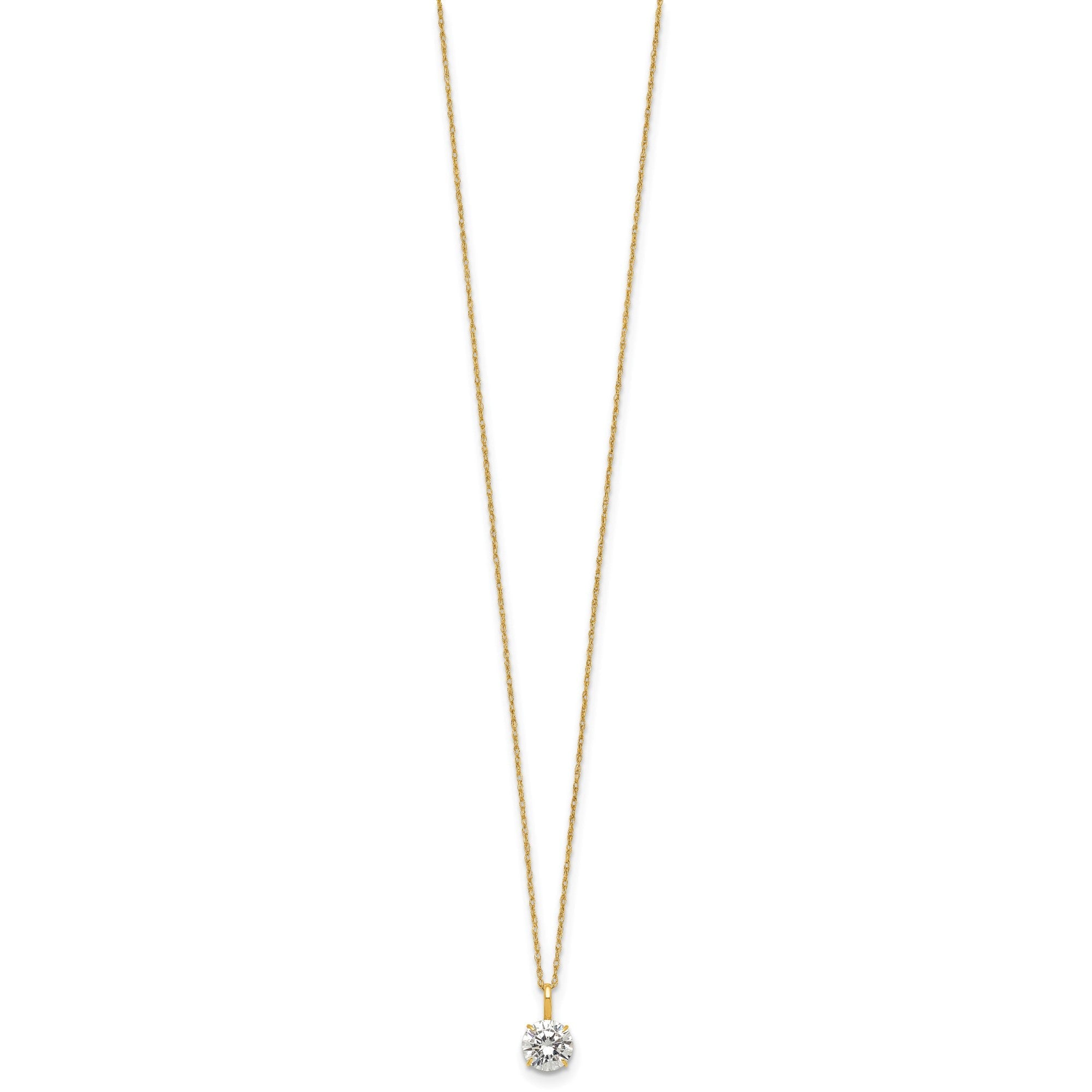 14K Yellow Gold CZ Solitaire Pendant Necklace, 18" - JewelryAffairs