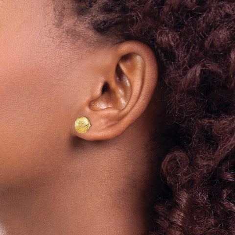 14K Yellow Gold Designer Ball Stud Earrings, 9mm